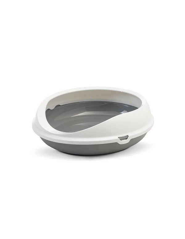 Figaro Oval Chat Litter Tray Avec Rim Blanc/Grey