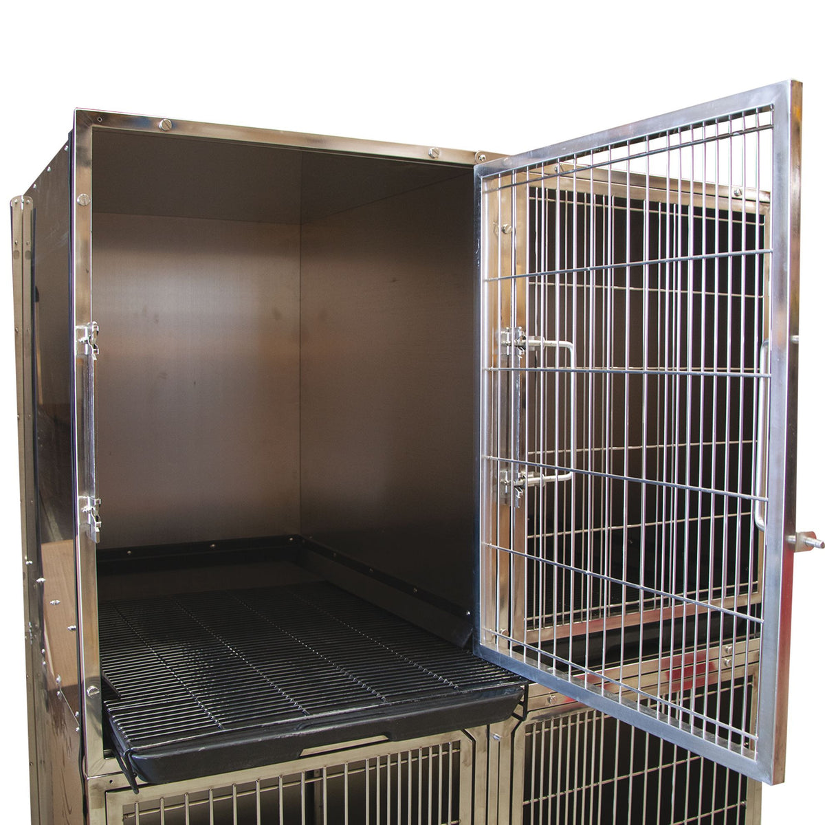 Cage de gardiennage inox Phoenix : cage ouverte vue intérieure