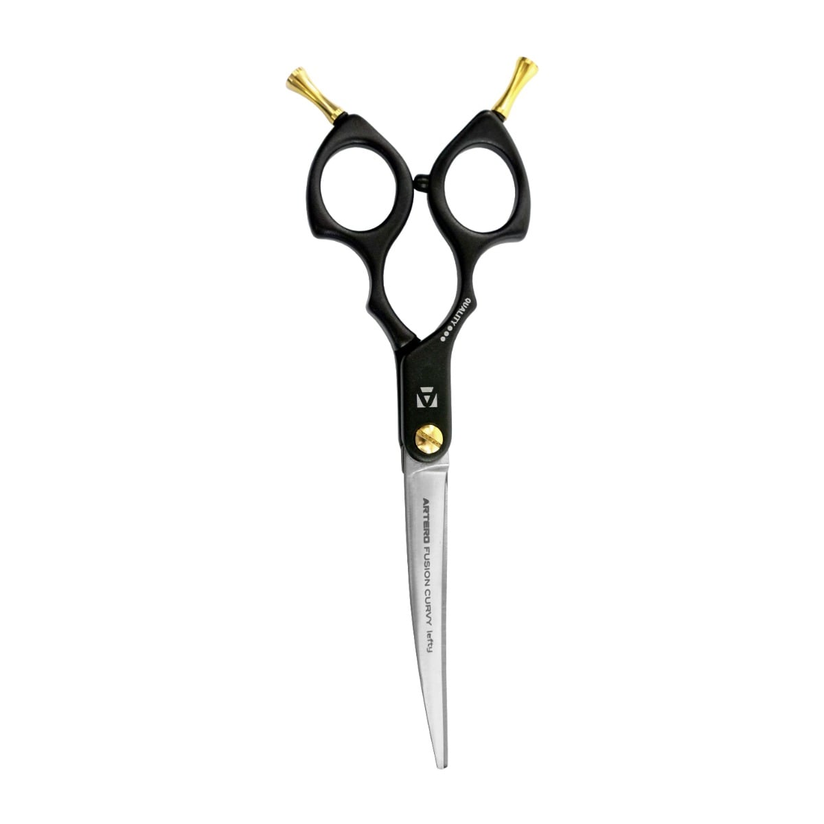 Ciseaux courbes Artero Fusion Curvy gaucher : ciseaux noirs fermés vue verticale