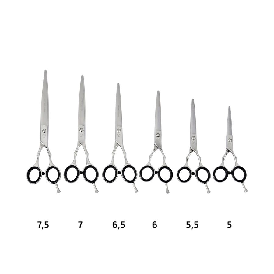 Ciseaux droits microdentés Artero Queen : les six tailles côte à côte