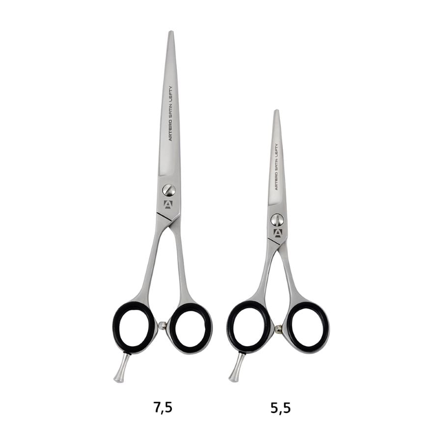 Ciseaux microdentés Artero Satin gaucher : les deux tailles côte à côte