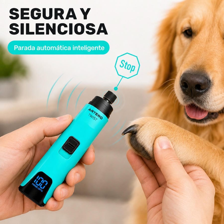 Lime à griffes électrique Artero Twist : utilisation silencieuse sur un golden retriever