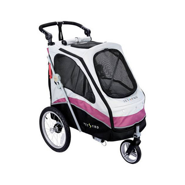 Poussette pour chien Journey : poussette grise et violette vue de trois-quarts