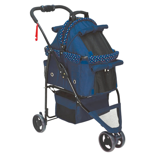 Poussette pour chien La Citadine : poussette bleue vue de trois-quarts