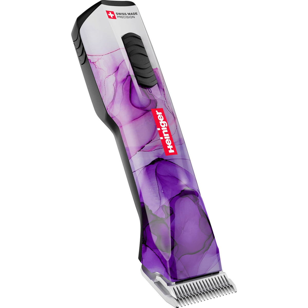 Tondeuse Heiniger Opal violette : tondeuse violette vue de trois-quarts