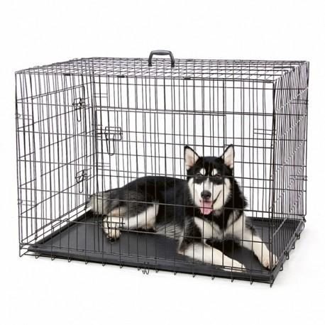 Cage de transport chien pliable en métal L 90 x 60 x 67 cm - Animal Valley
