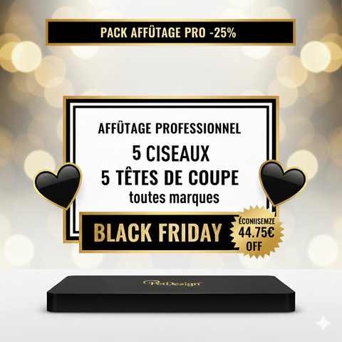 -25% AFFÛTAGE PRO (5 Ciseaux + 5 Têtes de Coupe) 🖤 BLACK FRIDAY 🖤