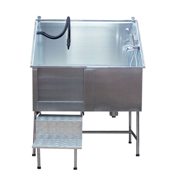 Baignoire inox avec escalier Phoenix Universal : baignoire inox avec escalier déplié