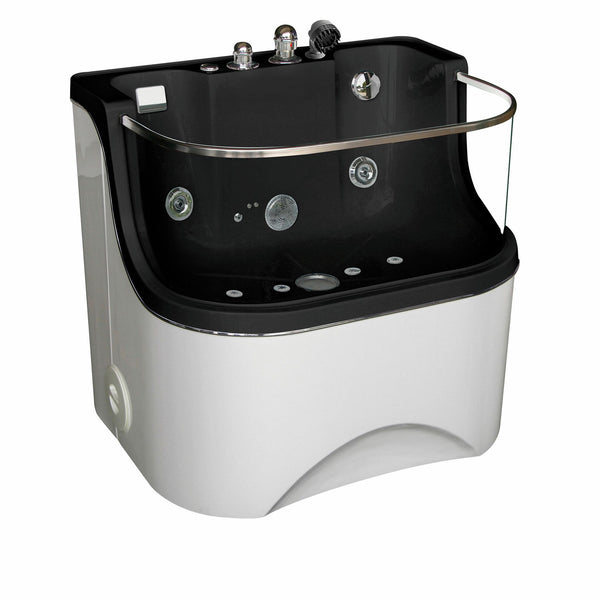 Baignoire SPA Bubbly Phoenix Universal : baignoire SPA noire et blanche avec paroi vitrée