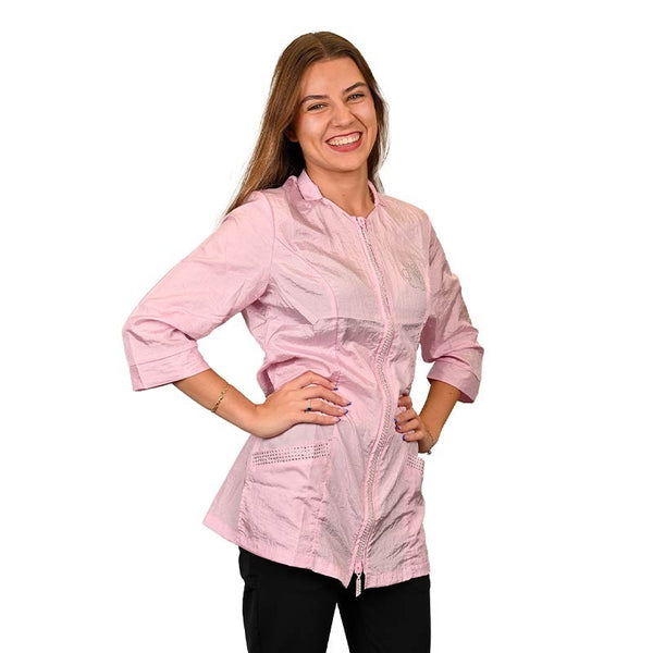 Blouse de toilettage Aleria rose anti-poils à fermeture éclair
