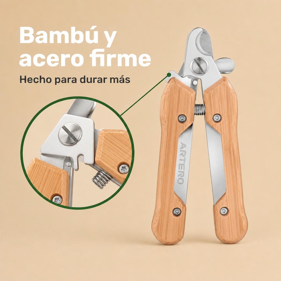Coupe-griffes Artero Sasha : infographie bambou et acier inoxydable