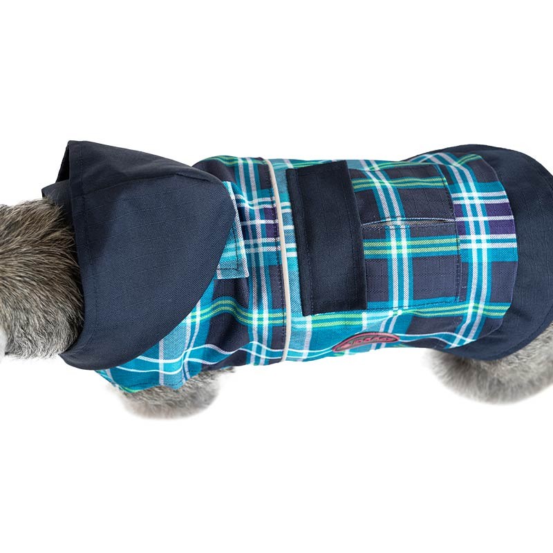 Imperméable à capuche bleu ciel à carreaux pour chien photo 4