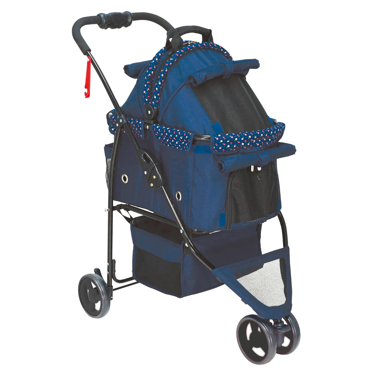 Poussette pour chien La Citadine : poussette bleue vue de trois-quarts