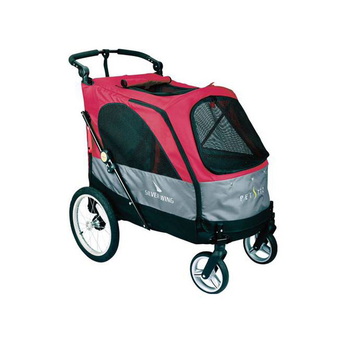 Poussette pour grand chien Safari : poussette rouge vue de trois-quarts