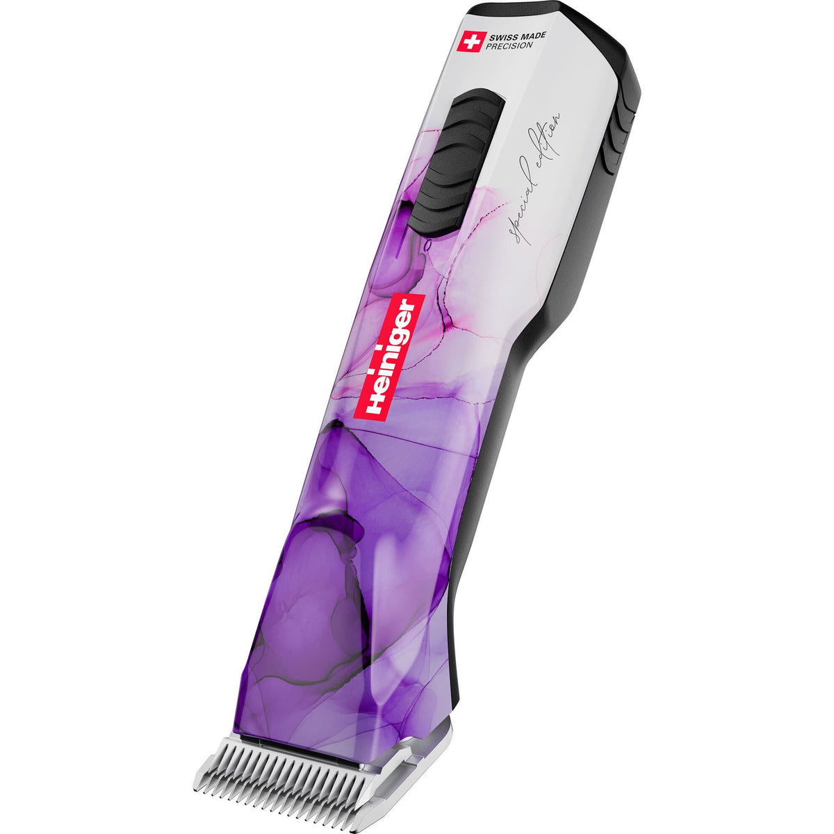 Tondeuse Heiniger Opal violette : tondeuse vue de côté