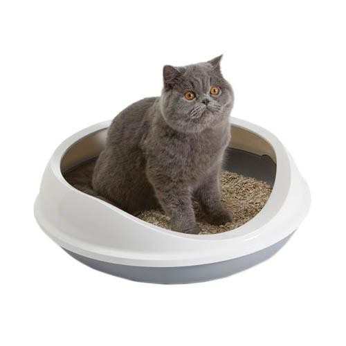 Figaro Oval Chat Litter Tray Avec Rim Blanc/Grey - Petdesign.fr Setter Bakio S.L. 100% CHATS pour chien en France, produit de haute qualité