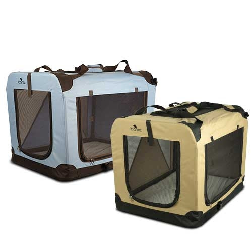 Gaiola de lona para cães 49x34x34cm Azul e Marrom